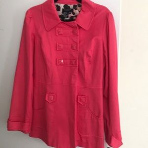 Sandro Topper Jacket Blazer Cotton Women’s Medium Hot Coral Leopard Lining